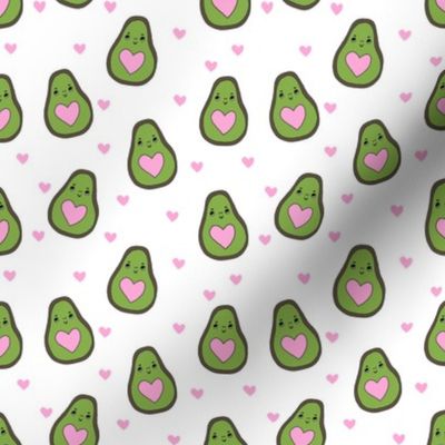 valentines day avocado pattern fabric - avocado pattern, valentines day fabric, love valentines fabric, cute girly fabric - white and pink