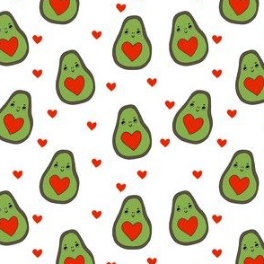 valentines day avocado pattern fabric - avocado pattern, valentines day fabric, love valentines fabric, cute girly fabric - white and red