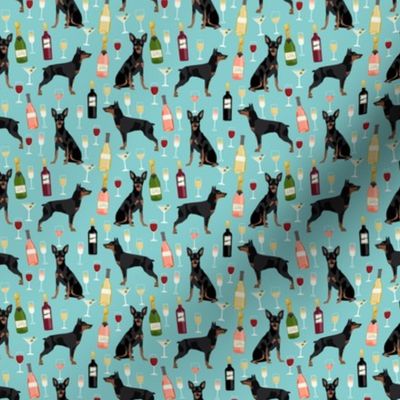 SMALL - min pin wine fabric miniature pinscher dog champagne bubbly design - light blue