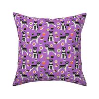 Schnauzer and sushi pattern fabric - dog pattern fabric, sushi fabric, dog fabric, schnauzer dog fabric - purple