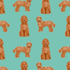 labradoodle dog pattern fabric - apricot labradoodle design, apricot dog, dog breed fabric, dog breeds fabric, cute dog - blue