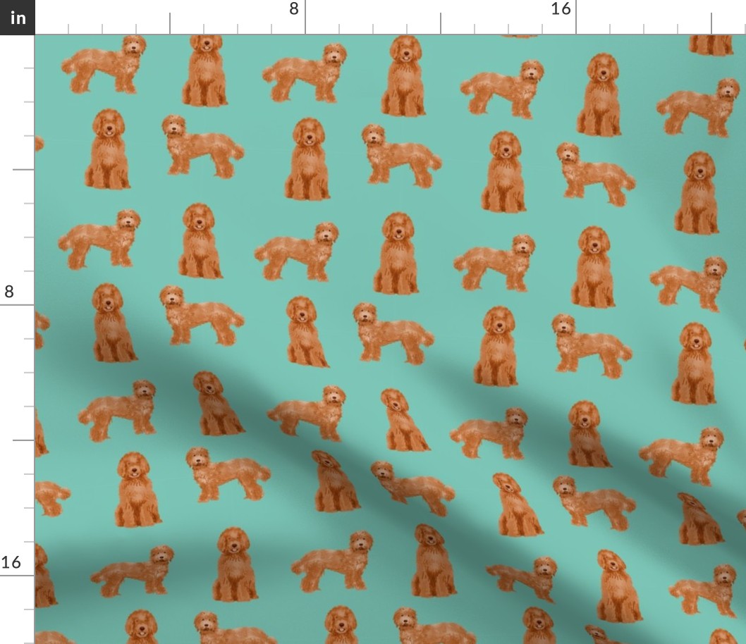 labradoodle dog pattern fabric - apricot labradoodle design, apricot dog, dog breed fabric, dog breeds fabric, cute dog - blue