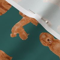labradoodle dog pattern fabric - apricot labradoodle design, apricot dog, dog breed fabric, dog breeds fabric, cute dog -  dark green