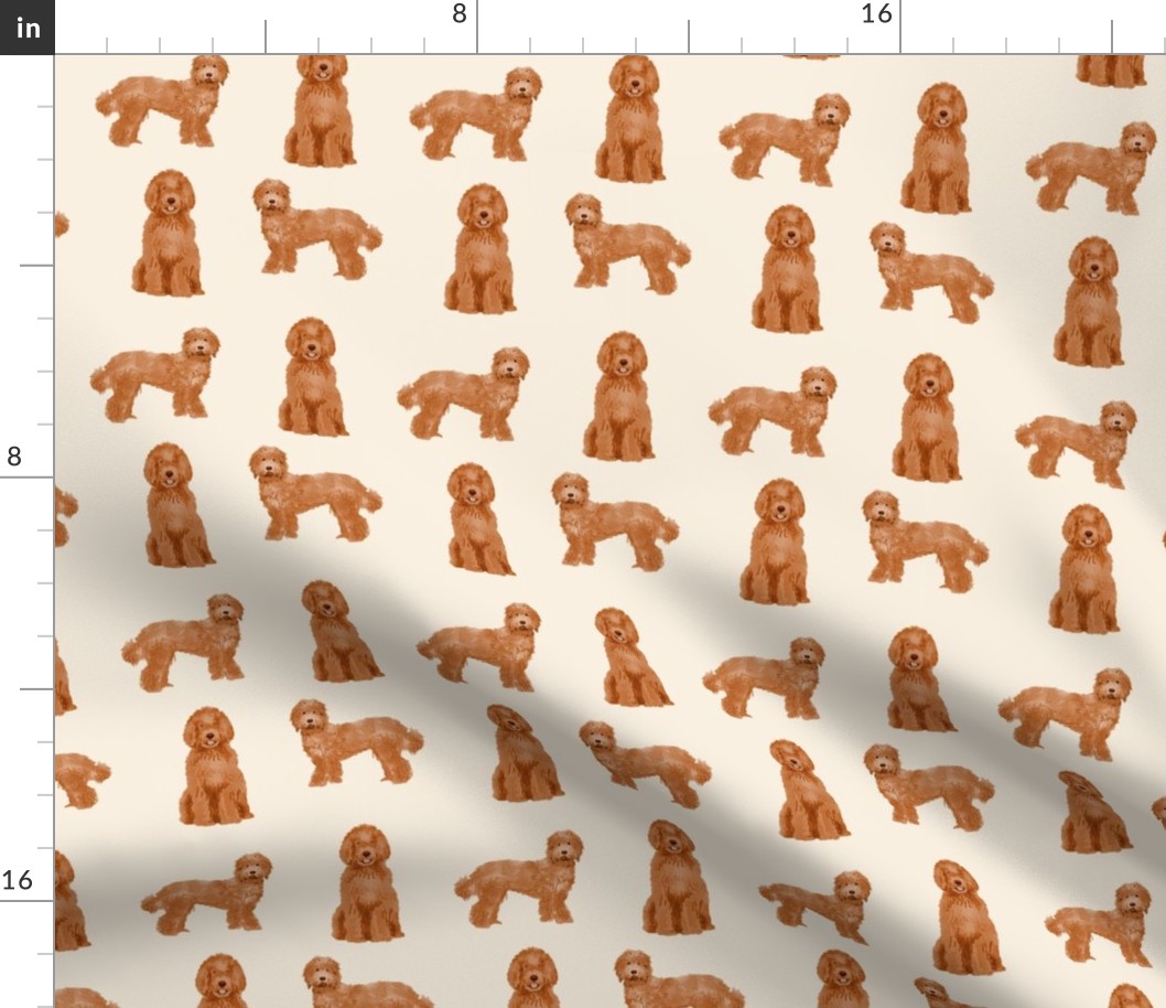 labradoodle dog pattern fabric - apricot labradoodle design, apricot dog, dog breed fabric, dog breeds fabric, cute dog -  light