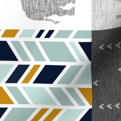 Wild Thing Safari Quilt - Navy, Mint, Gold And Grey - ROTATED