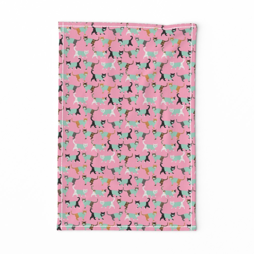 cats in scrubs pattern fabric, - dentist, doctor, nurse scrubs fabric, cat lady pattern, cats pattern fabric, pet friendly - pink