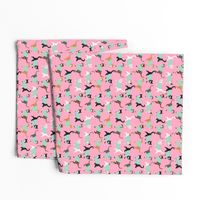 cats in scrubs pattern fabric, - dentist, doctor, nurse scrubs fabric, cat lady pattern, cats pattern fabric, pet friendly - pink