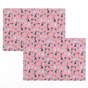 cats in scrubs pattern fabric, - dentist, doctor, nurse scrubs fabric, cat lady pattern, cats pattern fabric, pet friendly - pink