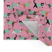 cats in scrubs pattern fabric, - dentist, doctor, nurse scrubs fabric, cat lady pattern, cats pattern fabric, pet friendly - pink