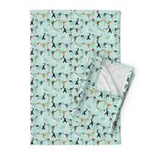 cats in scrubs pattern fabric, - dentist, doctor, nurse scrubs fabric, cat lady pattern, cats pattern fabric, pet friendly - light mint