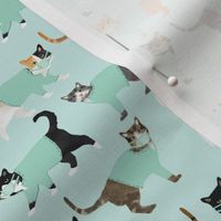 cats in scrubs pattern fabric, - dentist, doctor, nurse scrubs fabric, cat lady pattern, cats pattern fabric, pet friendly - light mint