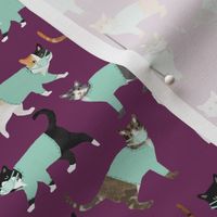 cats in scrubs pattern fabric, - dentist, doctor, nurse scrubs fabric, cat lady pattern, cats pattern fabric, pet friendly - dark purple