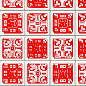 Red and White Mosaic Tiles on White