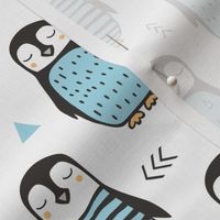 Penguins with Sweater Geometric  and Triangles Blue  on White