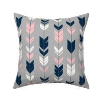 Arrows feathers - pink, navy, white on grey