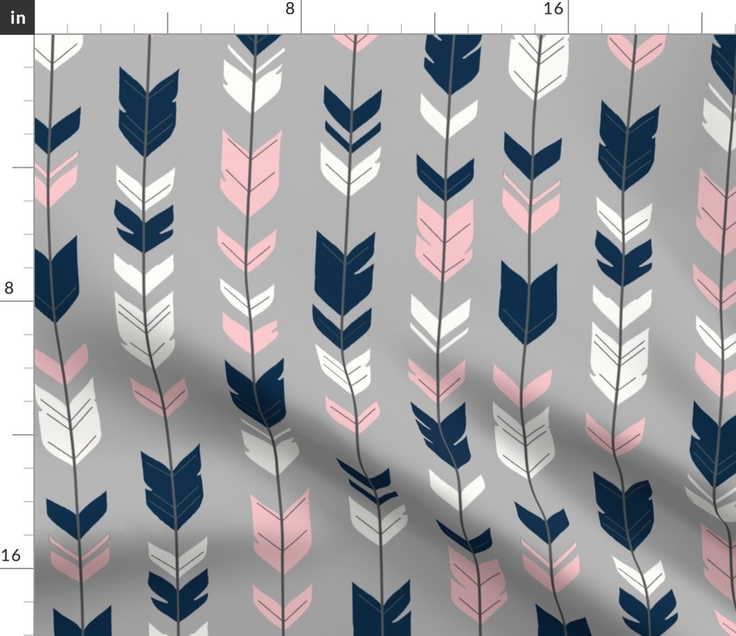 Arrows feathers - pink, navy, white on grey