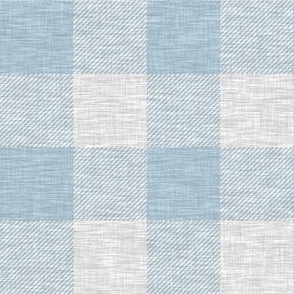 3” Buffalo check - baby blue and grey - linen texture