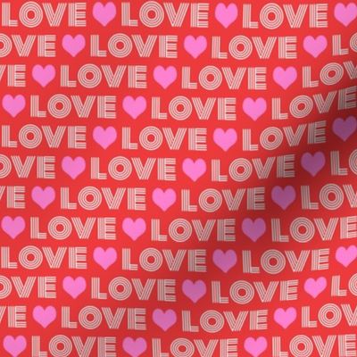 valentines love pattern fabric - 2" love - love fabric, valentines day fabric, red heart, love design -  bright red and bubblegum