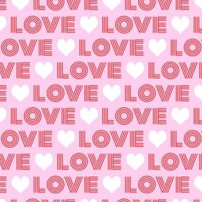 valentines love pattern fabric - 2" love - love fabric, valentines day fabric, red heart, love design -  pastel pink