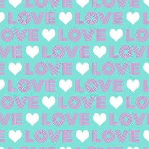 valentines love pattern fabric - 2" love - love fabric, valentines day fabric, red heart, love design - candy mint and white