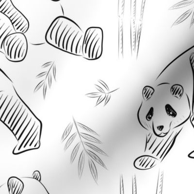 Black and white Pandas and bamboo leaves - big