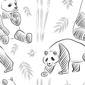Black and white Pandas and bamboo leaves - big