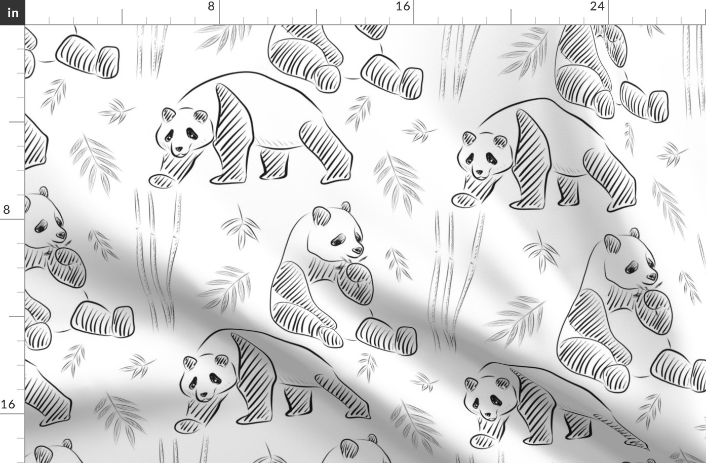 Black and white Pandas and bamboo leaves - big