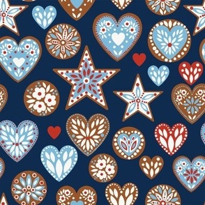 Gingerbread Heart and Stars Blue