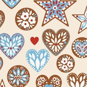 Gingerbread Heart and Stars Beige
