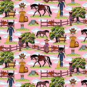 Kids Pink Western Cowgirl Cowboy Horse Ranch, Wild West Horse Appaloosa Pony Toile