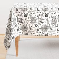 Woodland Toile in Grey on White - large scale