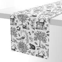 Woodland Toile in Grey on White - large scale