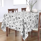 Woodland Toile in Grey on White - large scale