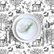 Woodland Toile in Grey on White - large scale