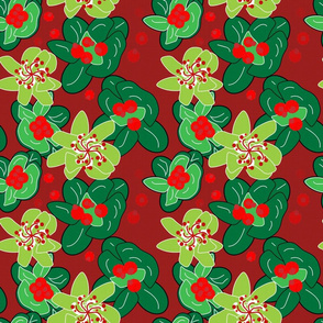 Festive Season green on red Christmas table linen