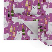 persian cat and wine fabric - cute cat lady design - persian white cat with wine design - purple