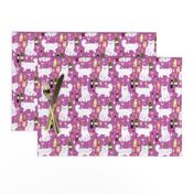 persian cat and wine fabric - cute cat lady design - persian white cat with wine design - purple