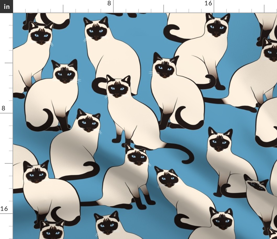 BIG Siamese Cats on blue (huge scale)