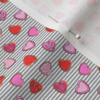 (micro scale) heart sugar cookies - valentines - grey stripe C18BS