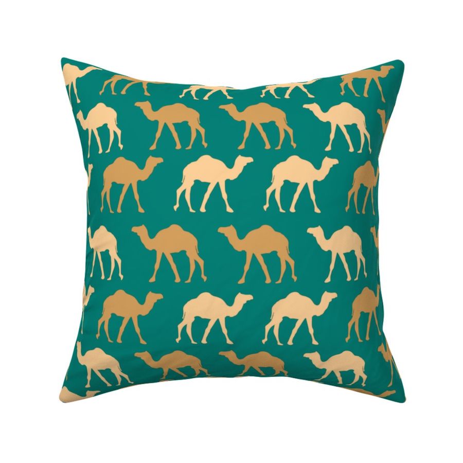 Camel caravan in teal