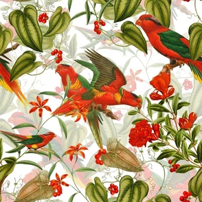 18" Tropical Birds and Flowers WAtercolor illustrations on white