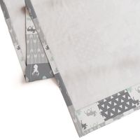 Willow Woods Patchwork Quilt top - grey & mint - woodland