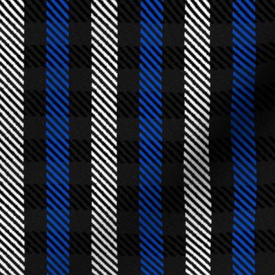 Blue Black and White Woven Look Stripe