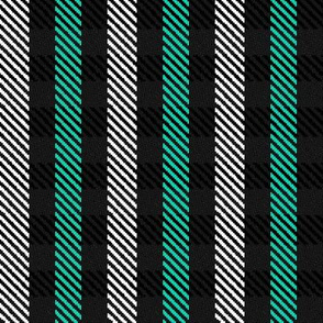 Turquoise Black and White Woven Look Stripe