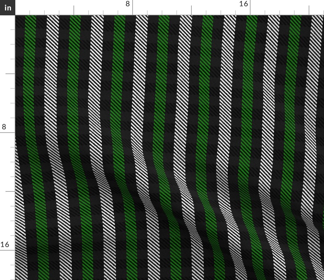 Green Black and White Woven Look Stripe