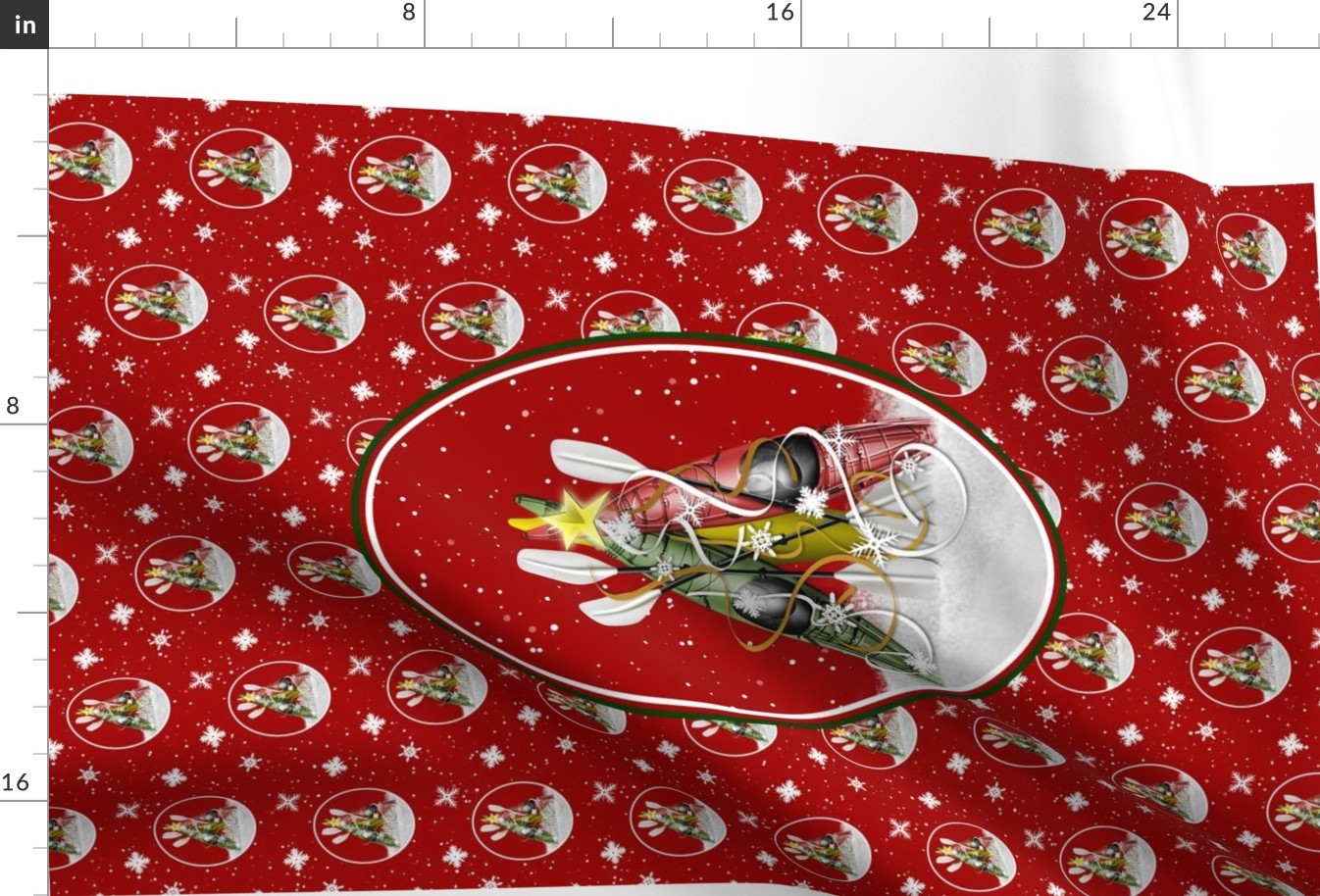 Kayak Christmas Tree - winter kayaks - fat quarter - red