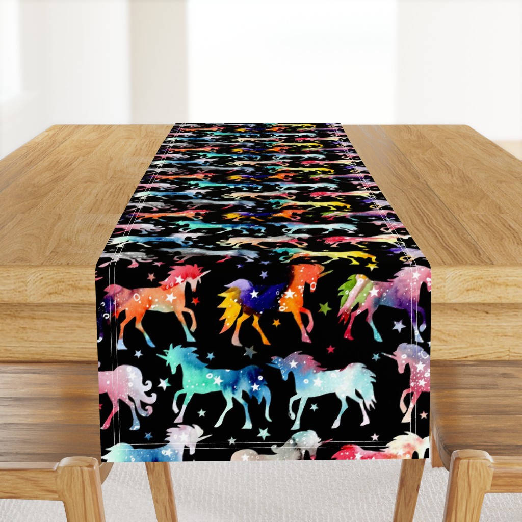 Rainbow galaxy unicorns - black background - rotated