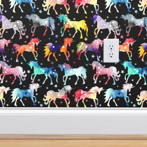 Rainbow Galaxy Unicorns Black Backgrou Spoonflower