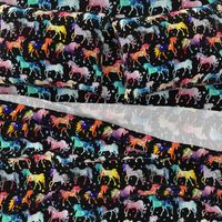 Rainbow galaxy unicorns - black background - rotated