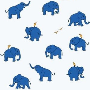 elephants navy on light blue